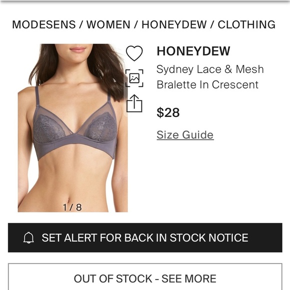 HONEYDEW Sydney Lace & Mesh
Bralette in the color shadow NWT size small - Picture 8 of 13
